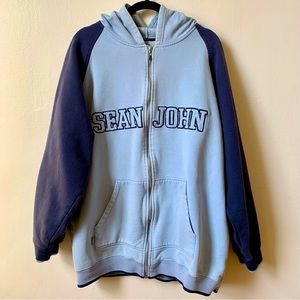 Sean John—Vintage Y2K Zip-Up Letterman Spell-Out Hoodie Sweatshirt (XXL)